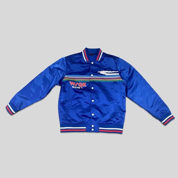 Stranger Things Other - Stranger Things - Men's Stranger Things WSQK Satin Bomber Jacket - B Blue